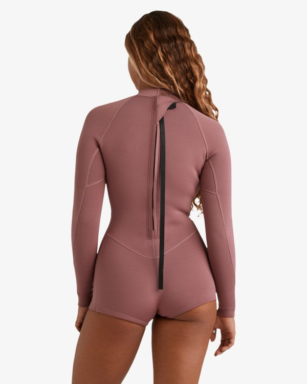 Traje de surf de primavera ecológico para mujer Billabong Spring Fever Natural 2/2mm de manga larga en rosa
