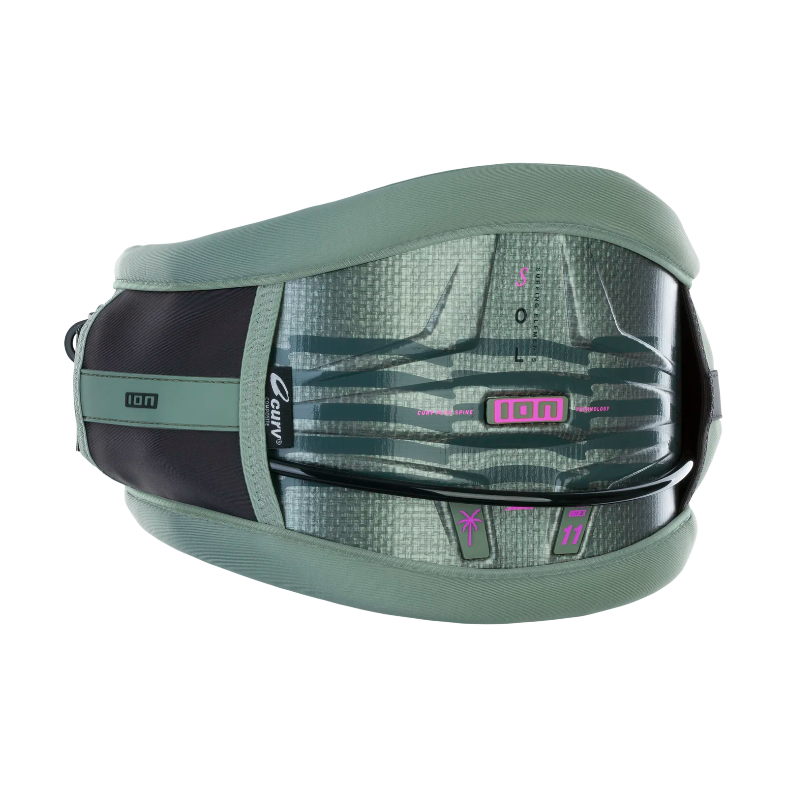 Arnés de kitesurf de cintura para mujer ION Sol Curv 13 en color verde oliva claro Light Olive
