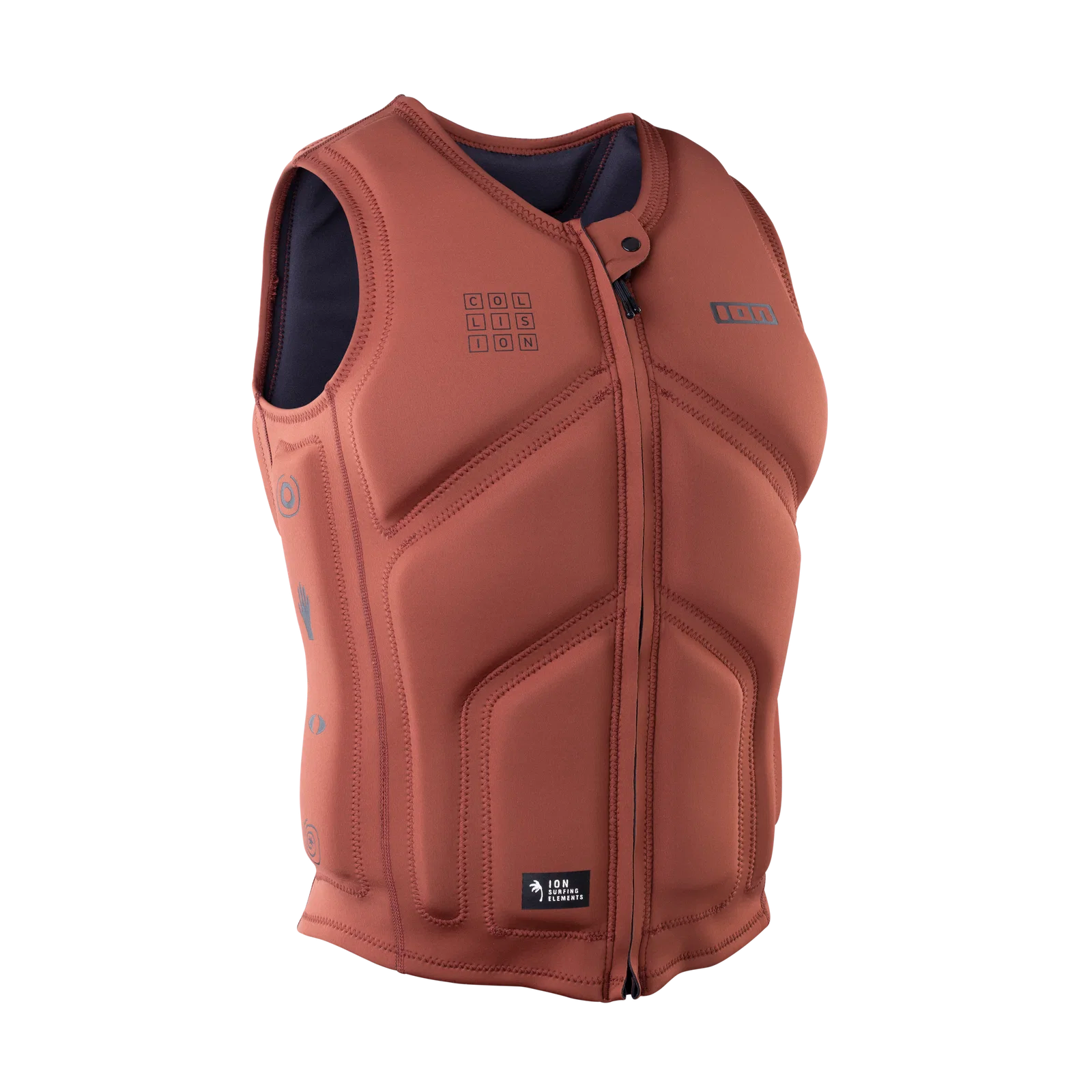 Chaleco de impacto y flotabilidad para hombre ION Collision Core Vest Front Zip en color granate Sunbaked Maroon