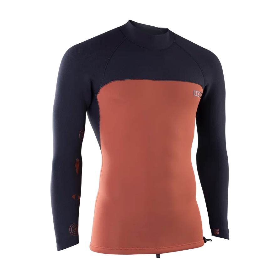 Camiseta de neopreno de manga larga 2/2 mm para hombre ION Neo Top en color Sunbaked Maroon