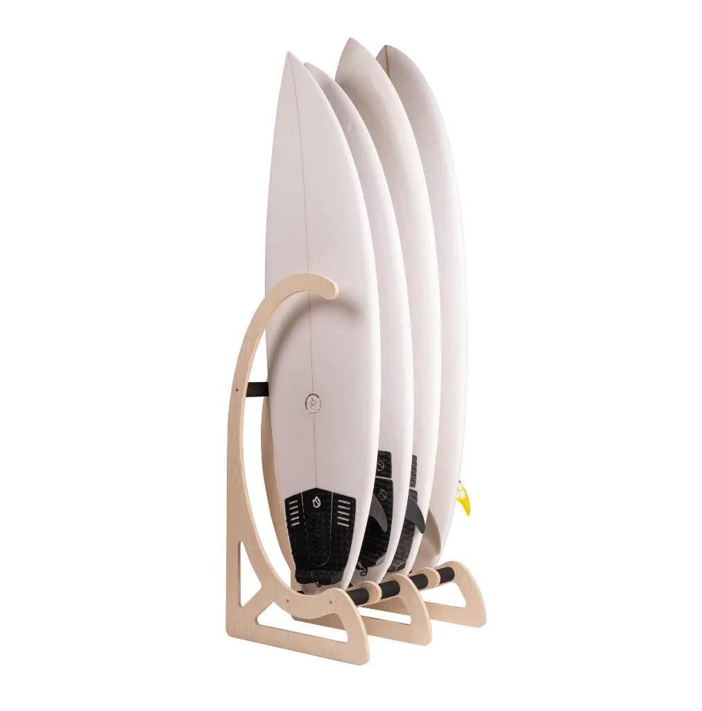 Soporte vertical autoportante de madera Surflogic para almacenar 4 tablas de surf