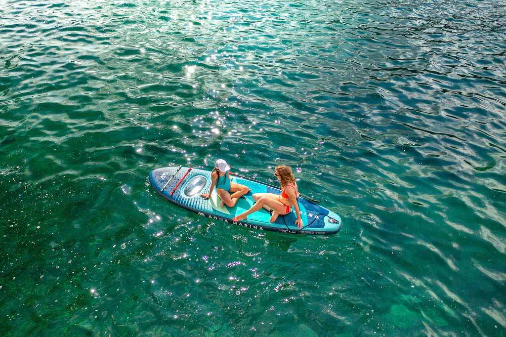 Tabla de paddle surf inflable familiar Aqua Marina Super Trip View 11'2" con ventana de visión submarina