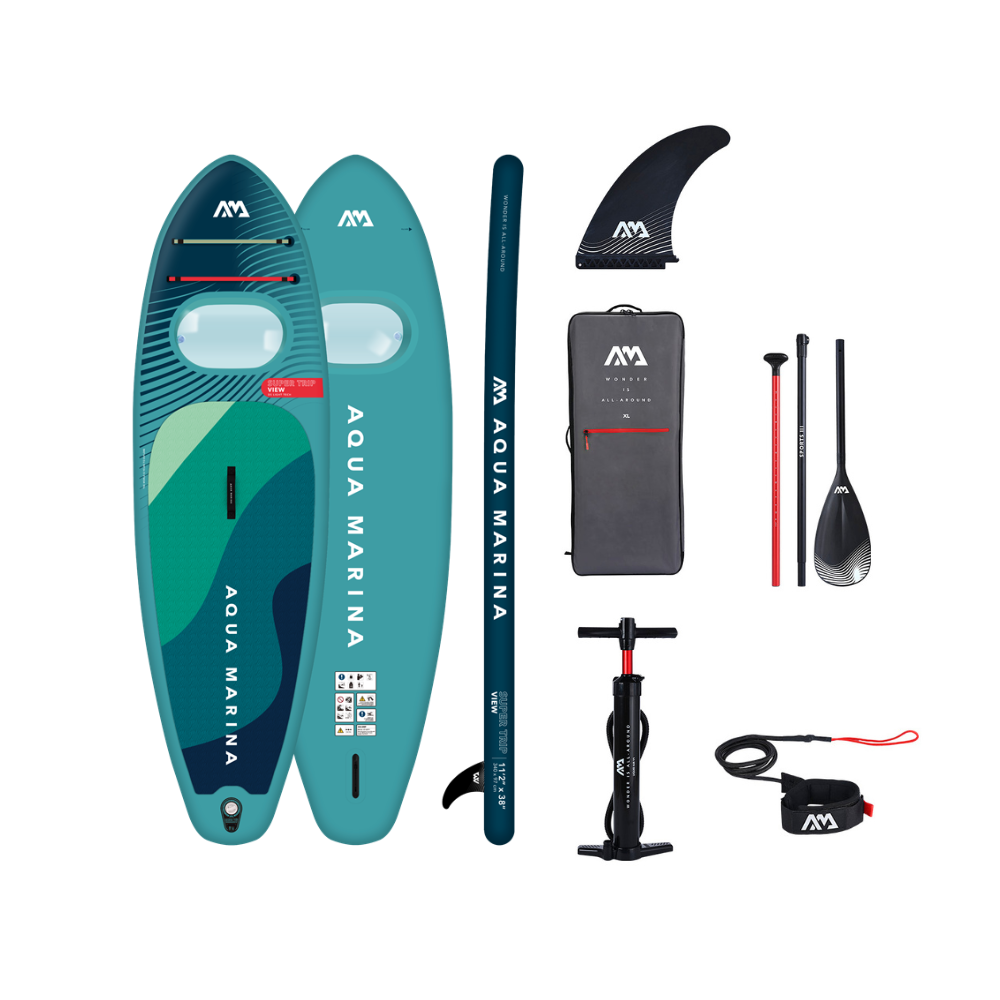 Tabla de paddle surf inflable familiar Aqua Marina Super Trip View 11'2" con ventana de visión submarina