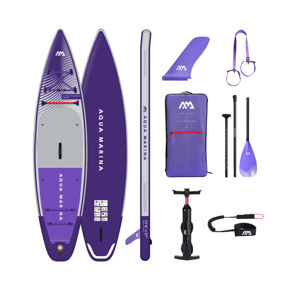 Pack completo de tabla de paddle surf inflable de travesía Aqua Marina Coral Touring 11'6" Night Fade