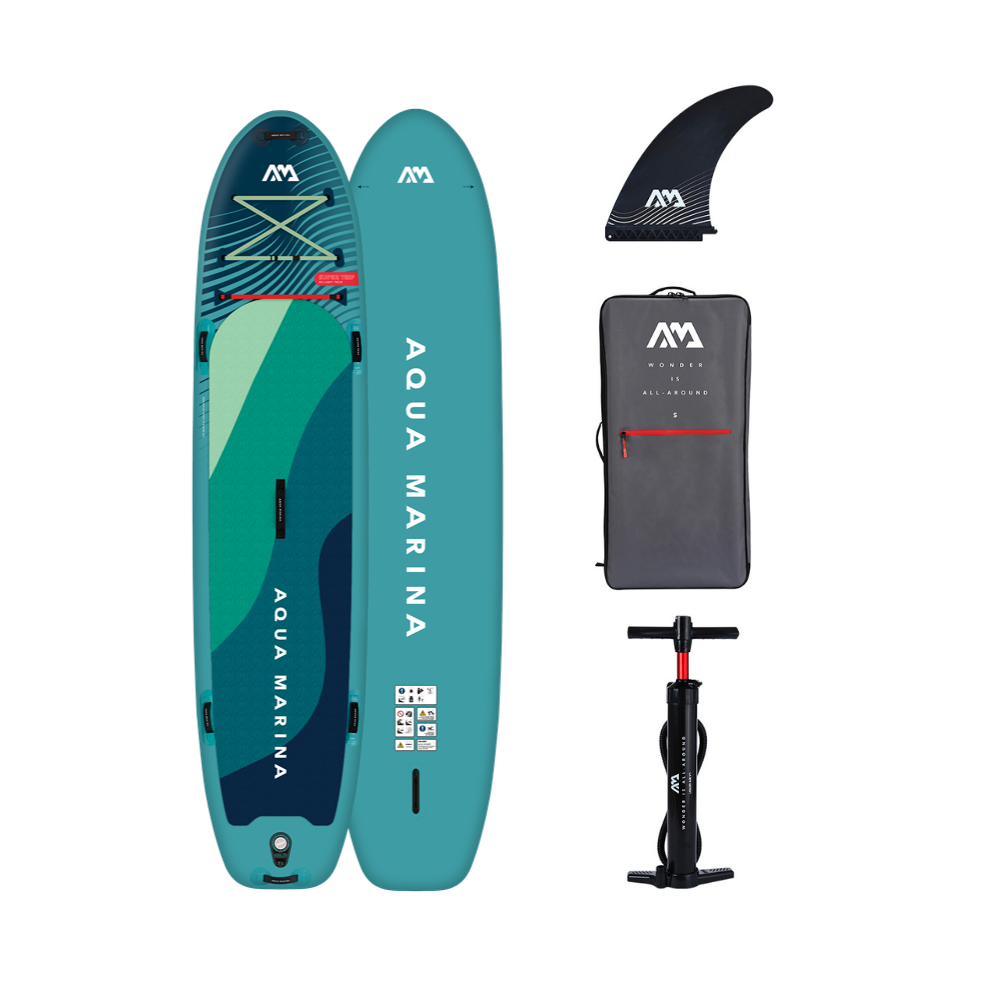 Tabla de paddle surf inflable tándem para dos personas Aqua Marina Super Trip 12'6" con mochila e inflador