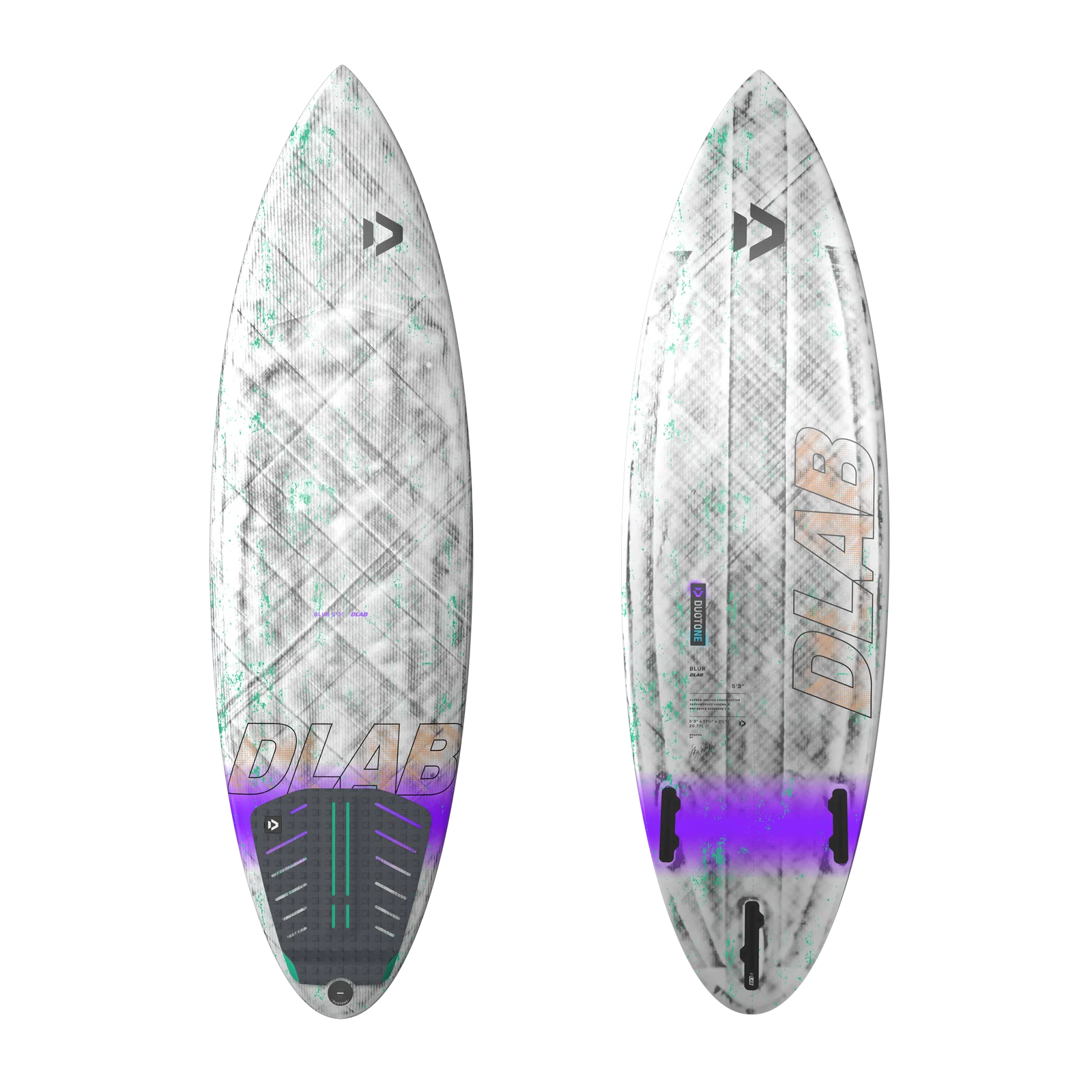 Tabla de surfkite direccional Duotone Blur D/LAB 2026 vista superior del deck