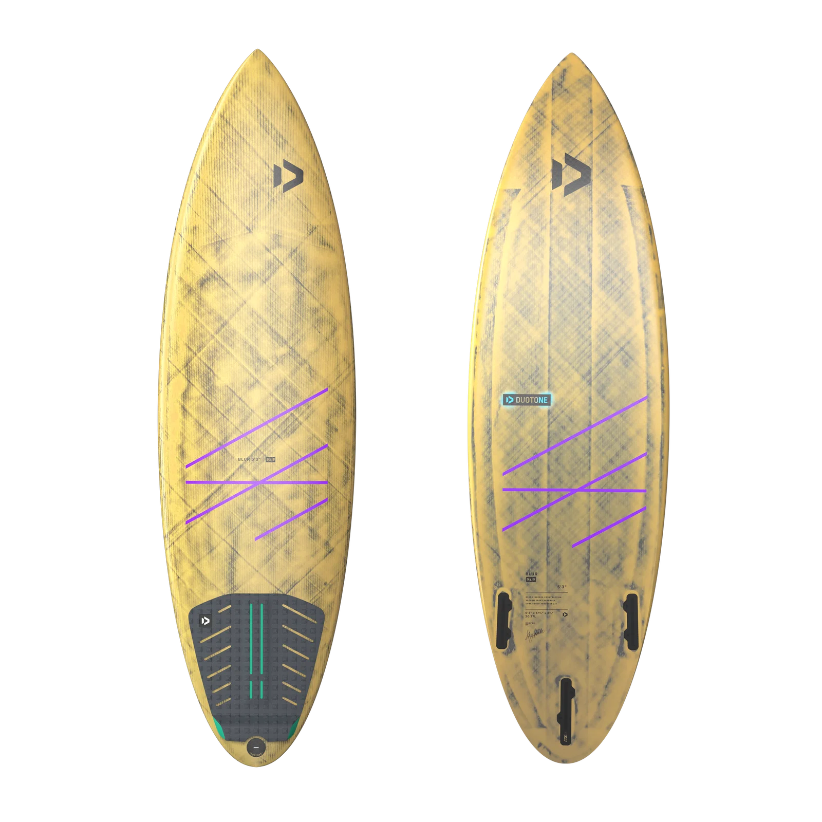 Tabla de surfkite direccional Duotone Blur SLS 2026 vista superior del deck