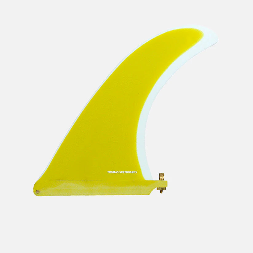 Quilla central de surf Deflow Thomas Bexon Single Fin en color amarillo de fibra de vidrio
