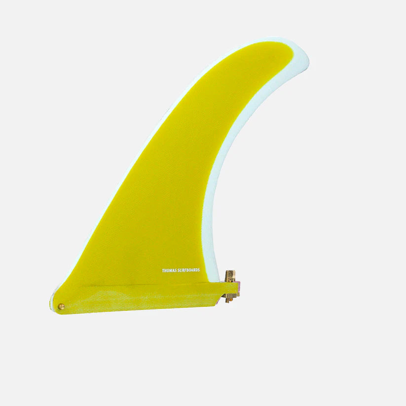 Quilla central de surf Deflow Thomas Bexon Single Fin en color amarillo de fibra de vidrio