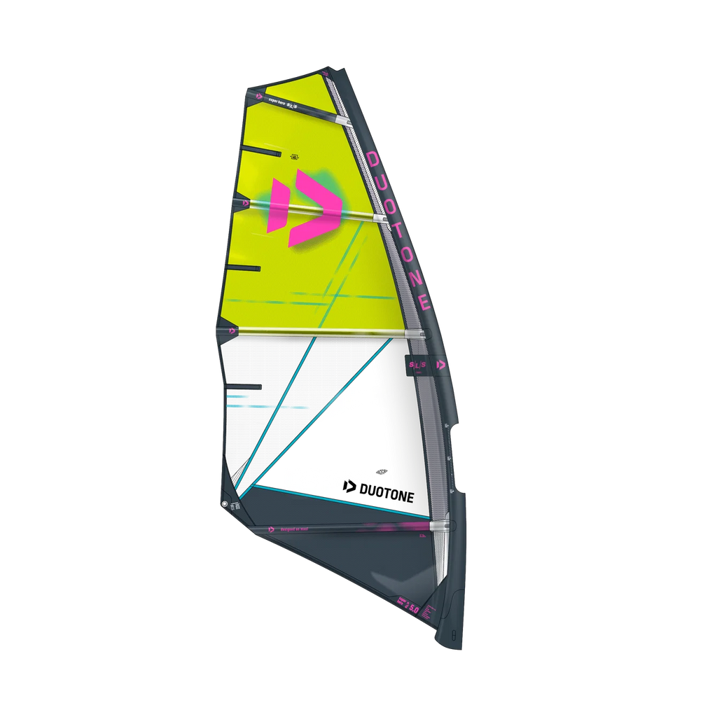 Vela de windsurf de olas Duotone Super_Hero SLS 2026 color amarillo y gris