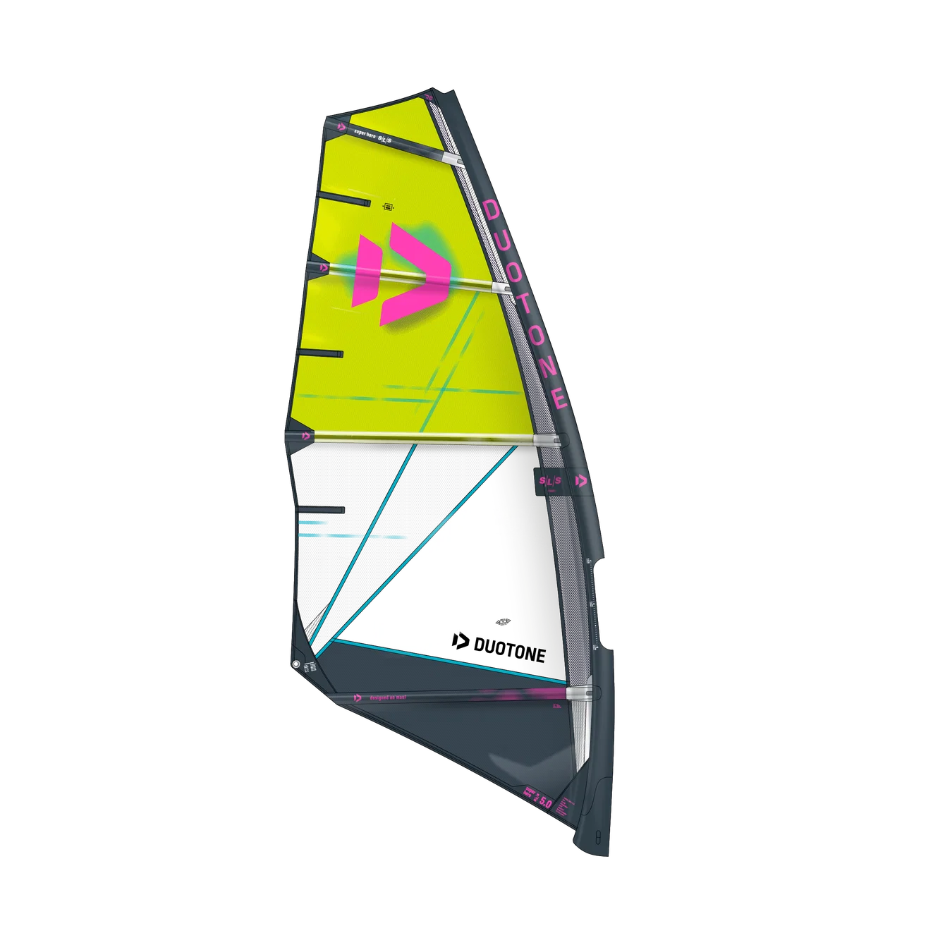 Vela de windsurf de olas Duotone Super_Hero SLS 2026 color amarillo y gris