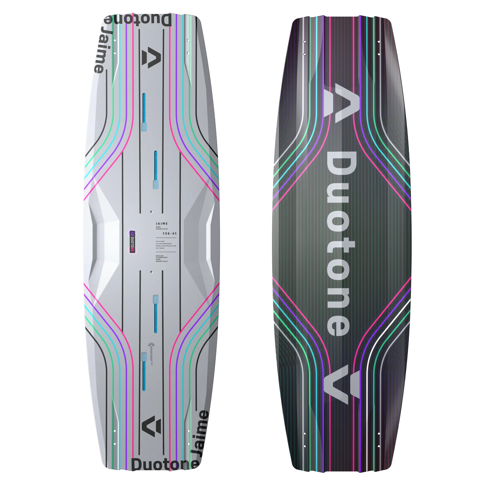 Tabla de kitesurf twintip Duotone Jaime Concept Blue 2026 vista superior del deck