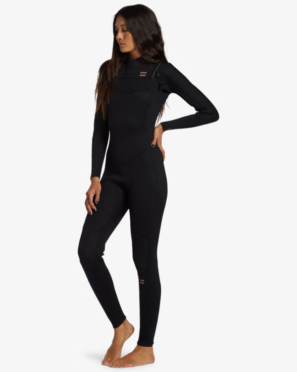 Traje de neopreno de surf para mujer Billabong Foil 4/3mm negro con cremallera en el pecho