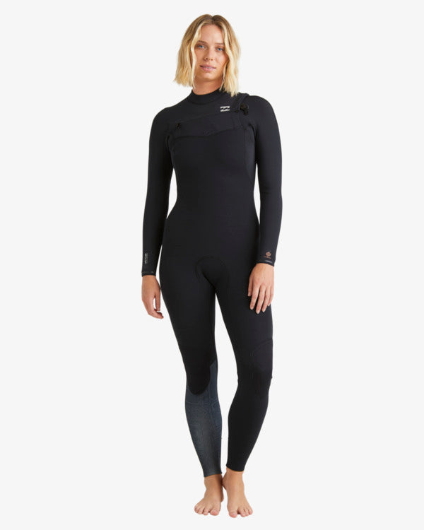 Traje de neopreno ecológico de surf para mujer Billabong Furnace Natural 4/3mm negro con cremallera en el pecho
