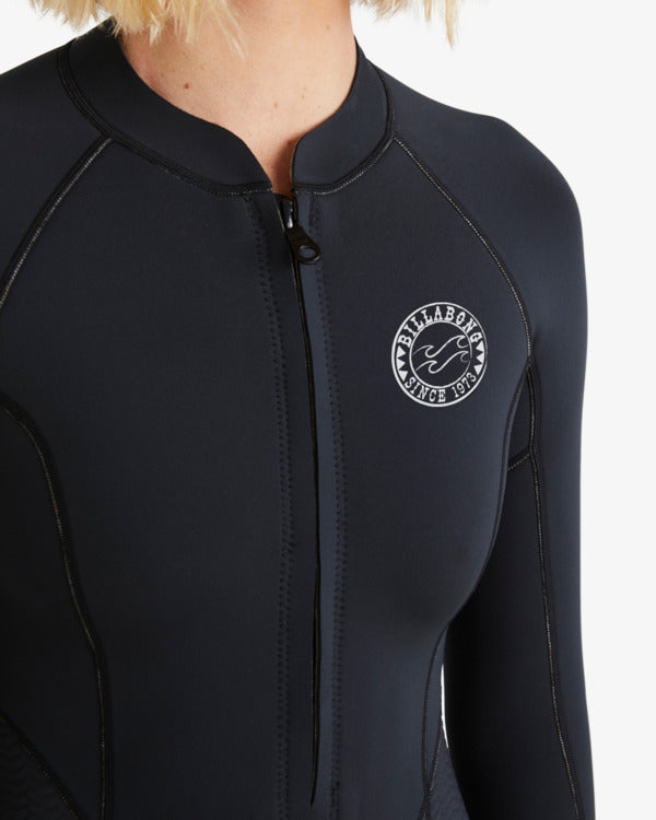 Traje de surf de primavera ecológico para mujer Billabong Salty Dayz Natural 2/2mm de manga larga negro con cremallera frontal