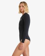 Traje de surf de primavera ecológico para mujer Billabong Salty Dayz Natural 2/2mm de manga larga negro con cremallera frontal