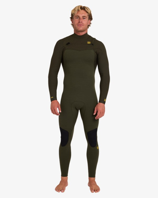 Traje de neopreno de surf para hombre Billabong Furnace Revo 4/3mm en color marrón con estampado Haleiwa Leaf y cremallera en el pecho