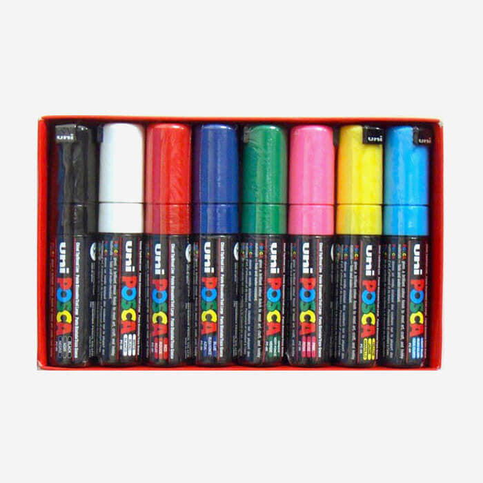 Caja de 8 marcadores de pintura acrílica base agua Uni Posca PC-8K punta biselada 8 mm