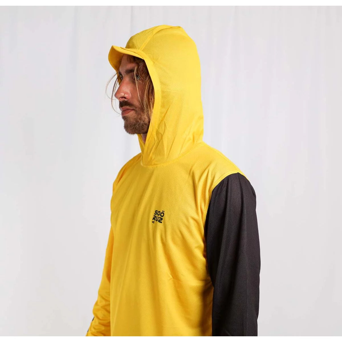 Camiseta de protección solar de manga larga con capucha para hombre Soöruz Mantas color amarillo flúor