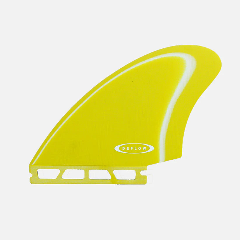 Set de 2 quillas de surf Deflow Thomas Bexon Twin Fins en color amarillo de fibra de vidrio