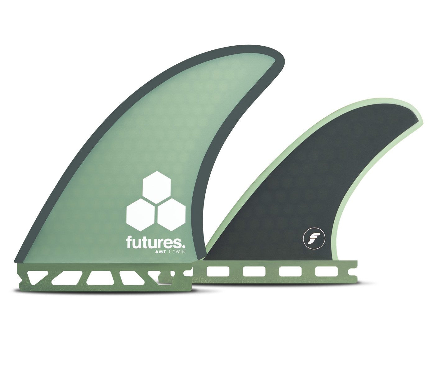 Set de quillas híbrido Futures Al Merrick AMT Honeycomb Twin más estabilizador central en verde oliva y gris