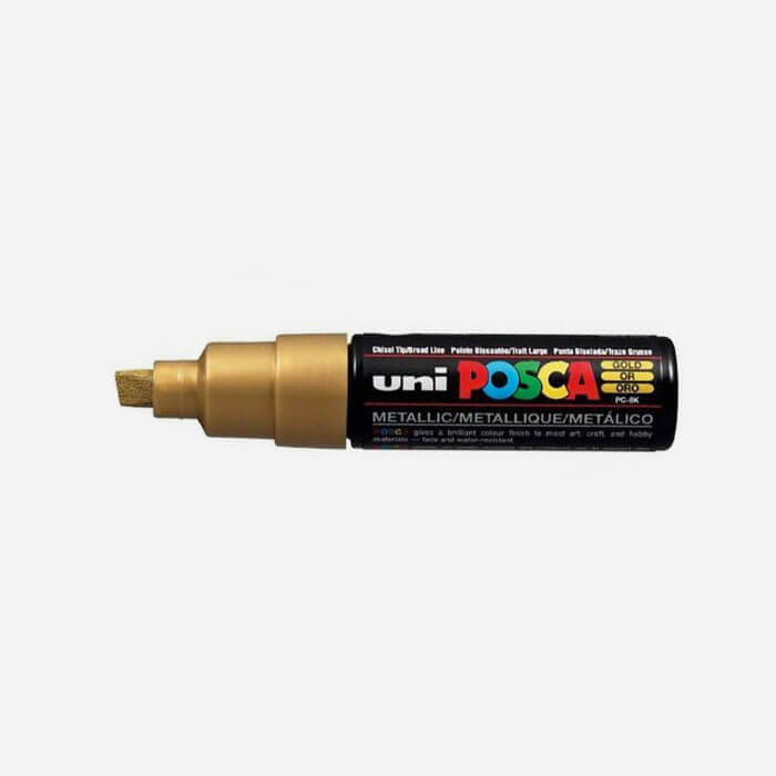 Marcador de pintura acrílica base agua Uni Posca PC-8K punta biselada 8 mm oro