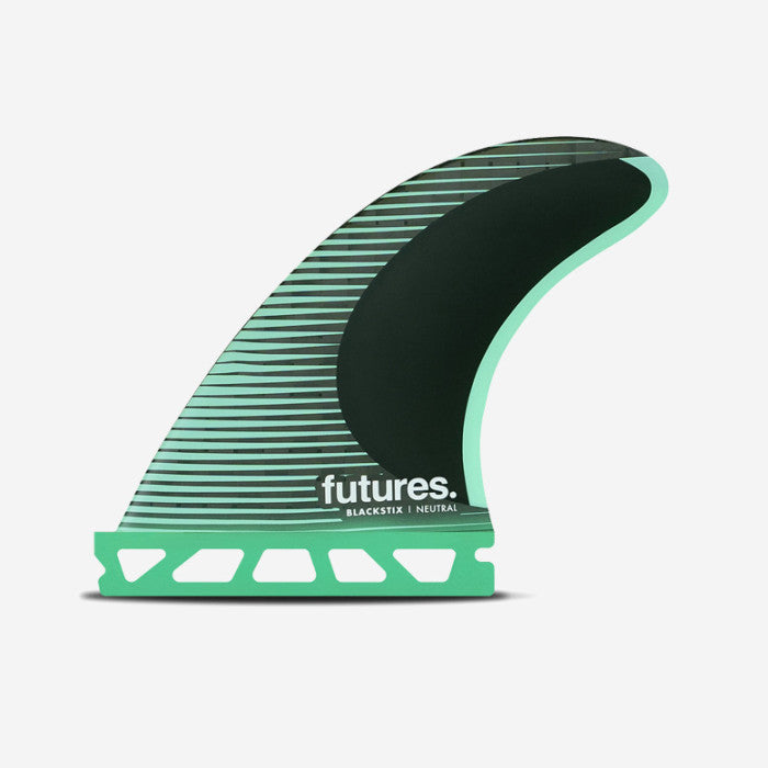Set de quillas de surf Futures F4 Blackstix 3.0 Small en fibra de carbono y color negro con detalles teal