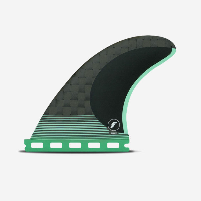 Set de quillas de surf Futures F4 Blackstix 3.0 Small en fibra de carbono y color negro con detalles teal