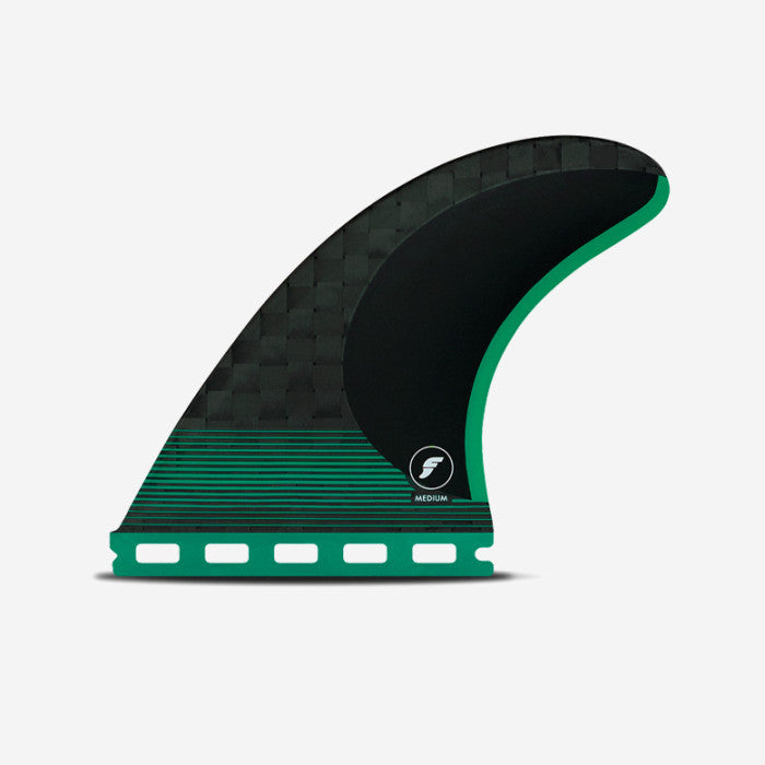 Set de quillas de surf Futures F6 Blackstix 3.0 Medium en color negro y verde translúcido