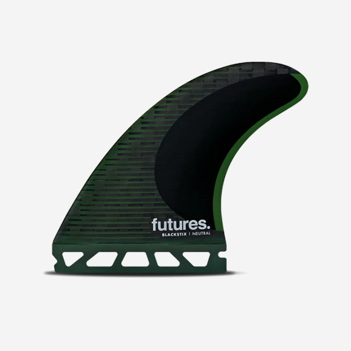 Set de quillas de surf Futures F8 Blackstix 3.0 Large en color negro y verde translúcido