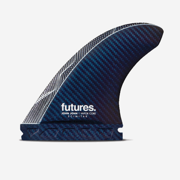 Set de quillas de surf Futures John John Florence Scimitar Vapor Core Medium en carbono y detalles azules