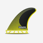 Set de quillas de surf Futures P4 Blackstix 3.0 Small en color negro y amarillo neón translúcido