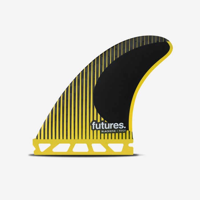 Set de quillas de surf Futures P6 Blackstix 3.0 Medium en color negro y amarillo neón translúcido