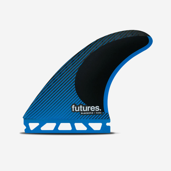 Set de quillas de surf Futures R6 Blackstix 3.0 Medium en color negro y azul translúcido