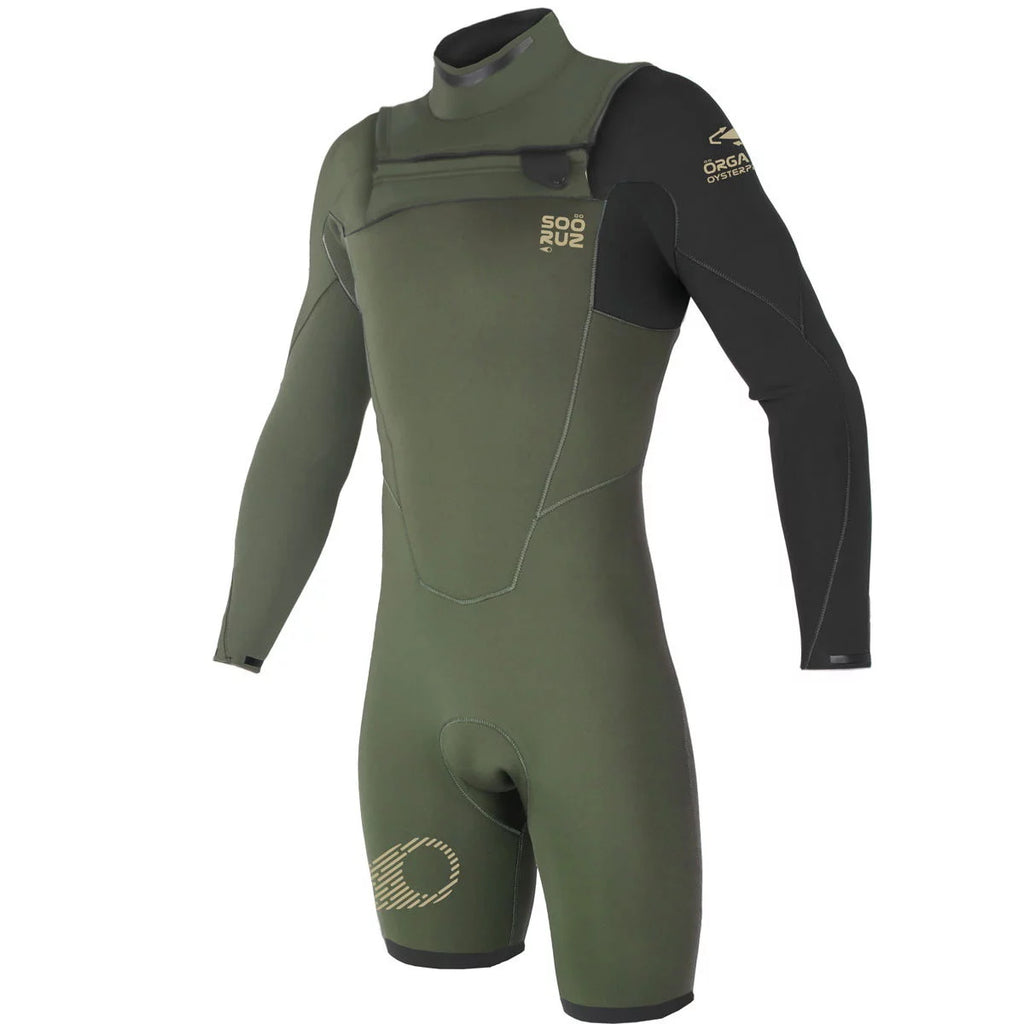 Traje de neopreno shorty de manga larga para hombre 3/2mm Soöruz Fighter Chest Zip color caqui