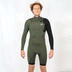 Traje de neopreno shorty de manga larga para hombre 3/2mm Soöruz Fighter Chest Zip color caqui