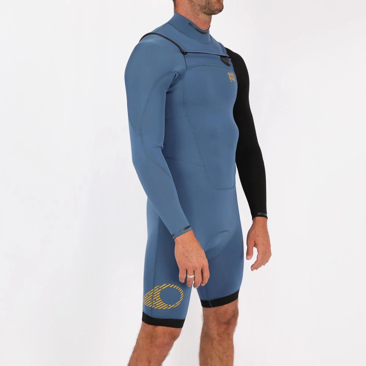 Traje de neopreno shorty de manga larga para hombre 3/2mm Soöruz Fighter Chest Zip color azul