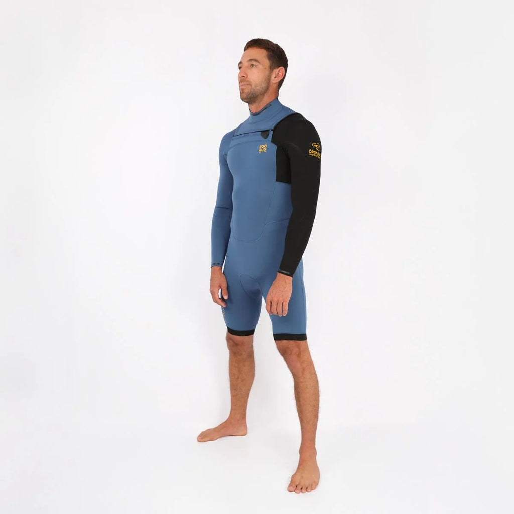 Traje de neopreno shorty de manga larga para hombre 3/2mm Soöruz Fighter Chest Zip color azul