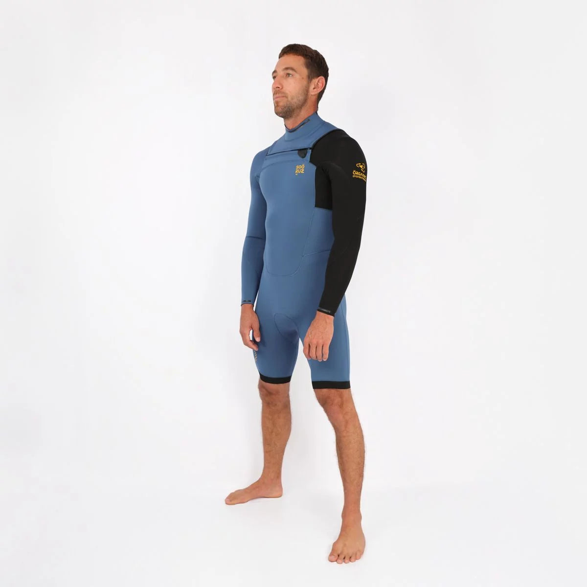 Traje de neopreno shorty de manga larga para hombre 3/2mm Soöruz Fighter Chest Zip color azul
