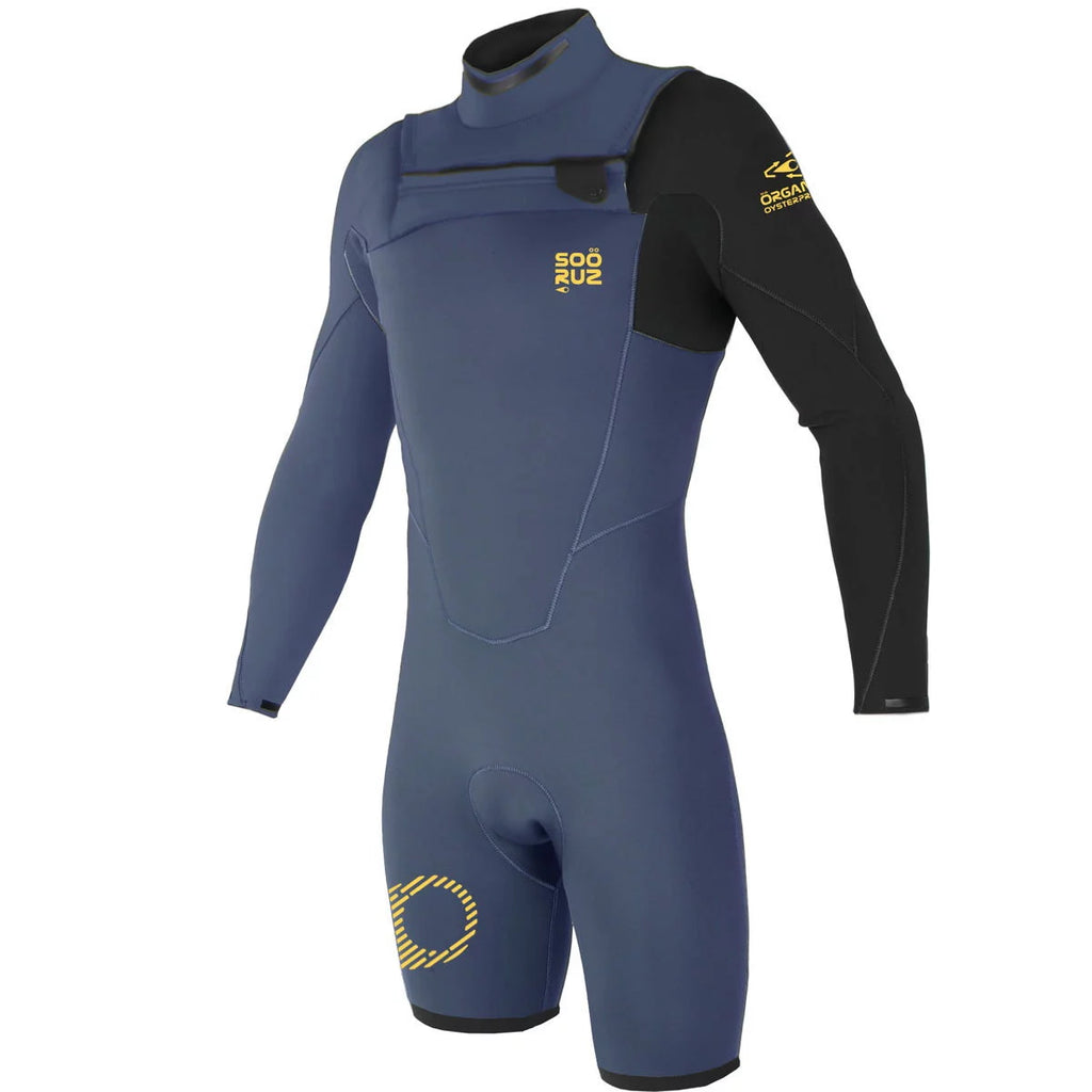 Traje de neopreno shorty de manga larga para hombre 3/2mm Soöruz Fighter Chest Zip color azul