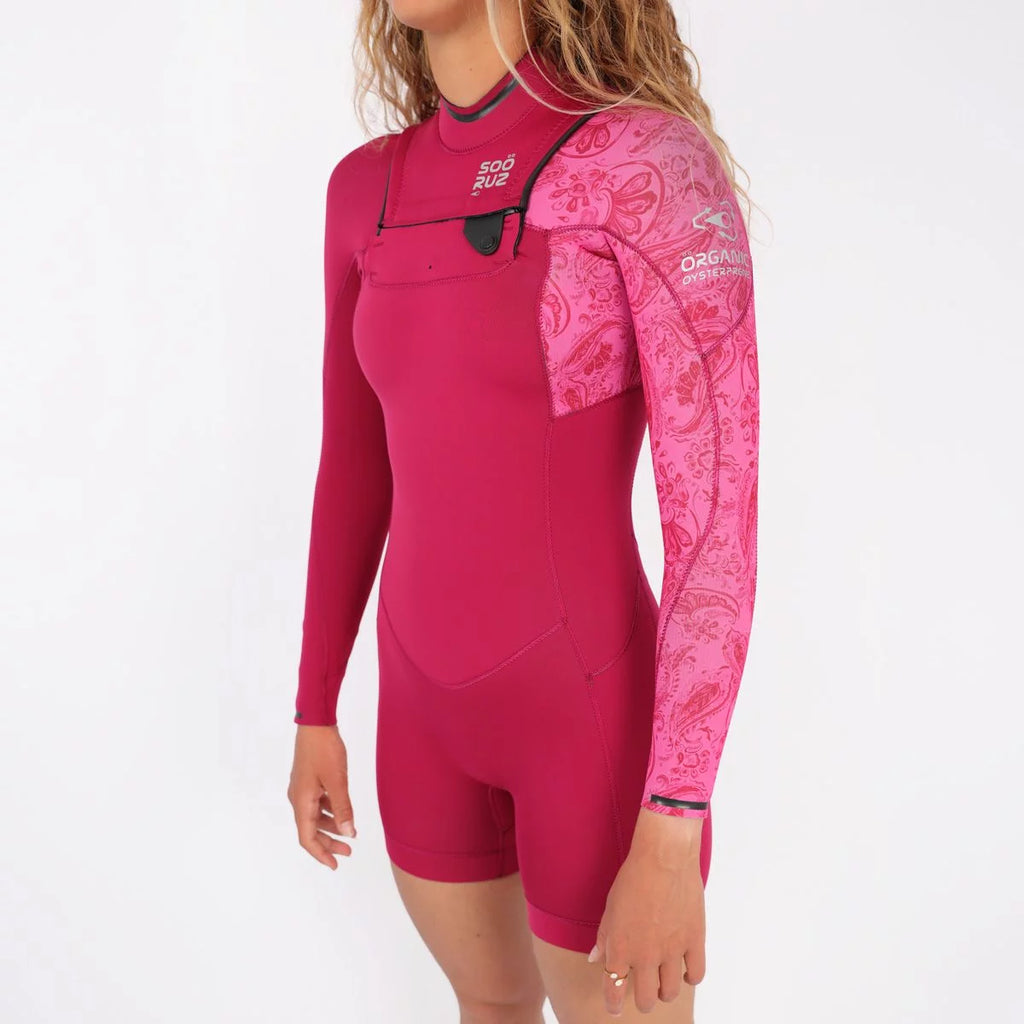 Traje de neopreno corto manga larga para mujer 2/2mm Soöruz Divine Front Zip color rosa