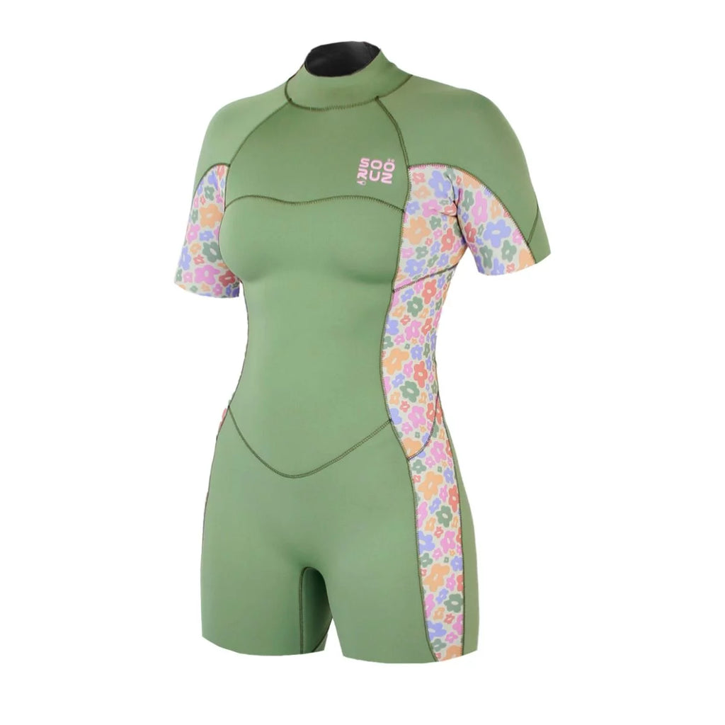 Traje de neopreno corto para mujer 2/2mm Soöruz Divine Back Zip color verde