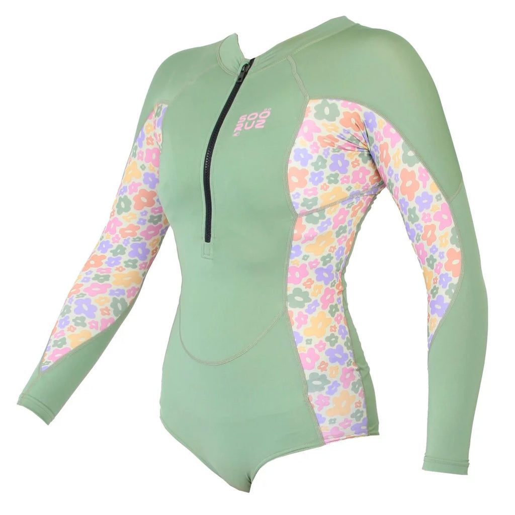 Bañador de surf manga larga con protección UV para mujer Soöruz Divine Mini Zip en color verde