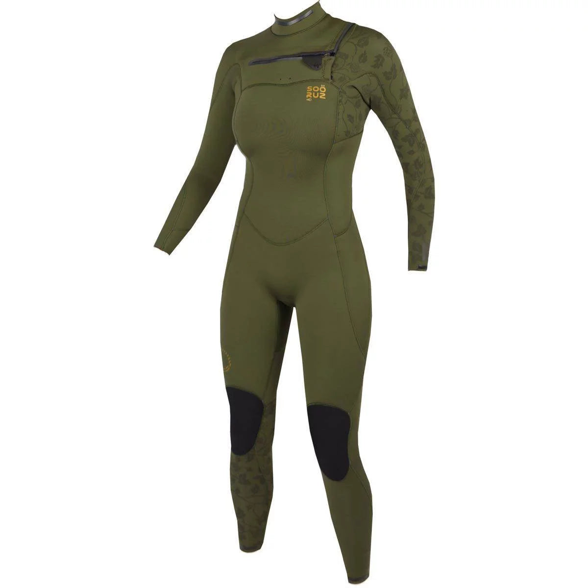Traje de neopreno largo para mujer 5/4mm Soöruz Divine Chest Zip color caqui